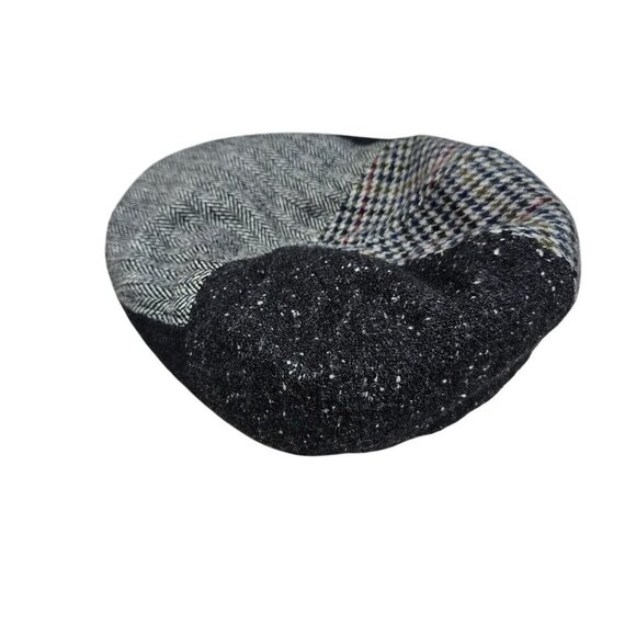 Patchwork Flat Cap M/L Wool Blend‎ Herringbone Houndstooth Design Newsboy Retro - Picture 7 of 10
